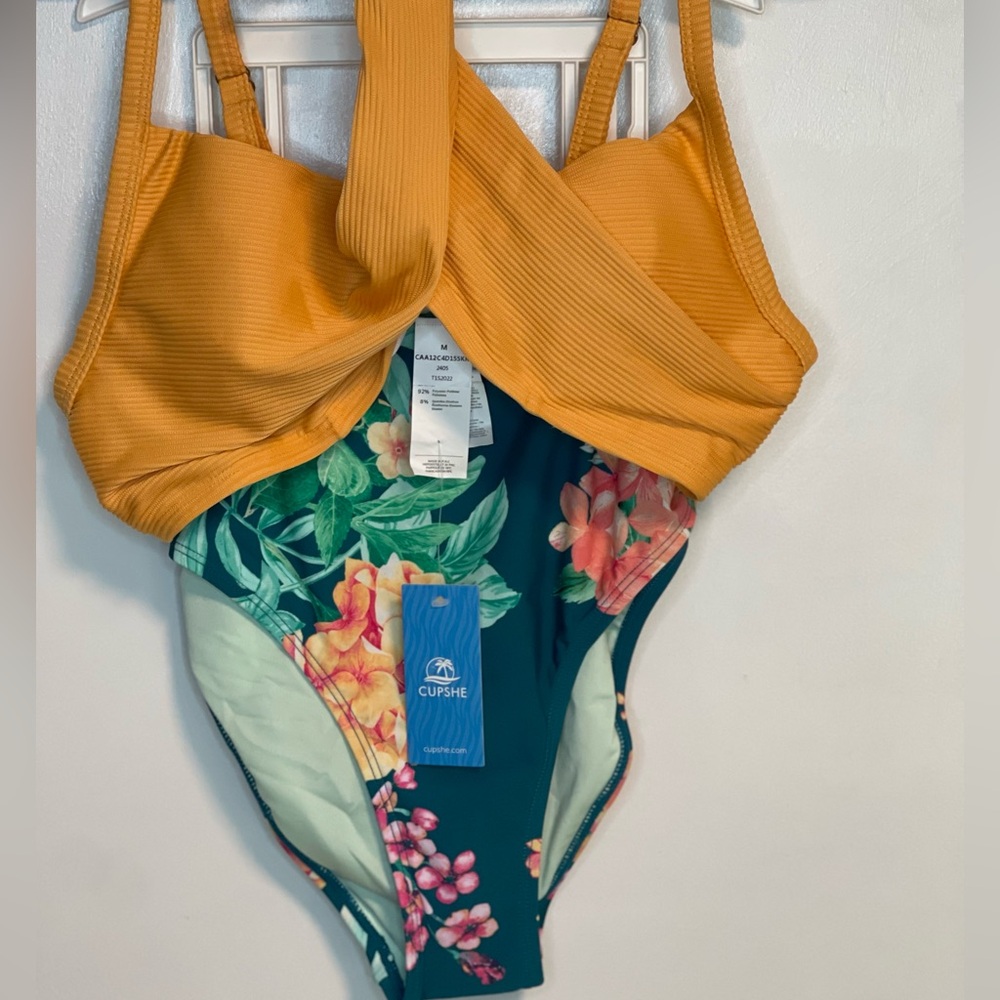 Cupshe Women's Mustard and Teal Floral Bikini